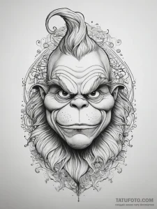 Tattoo sketch the grinch with a hair, tattoo... - эскиз тату (№1757800319_0, 13.09.2025 21:51) — Tatufoto.com