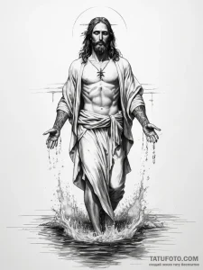 Tattoo sketch jesus walking on water - эскиз тату (№1757839498_0, 14.09.2025 08:44) — Tatufoto.com