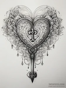 Tattoo sketch heart with a key, tattoo flash... - эскиз тату (№1757841850_0, 14.09.2025 09:24) — Tatufoto.com