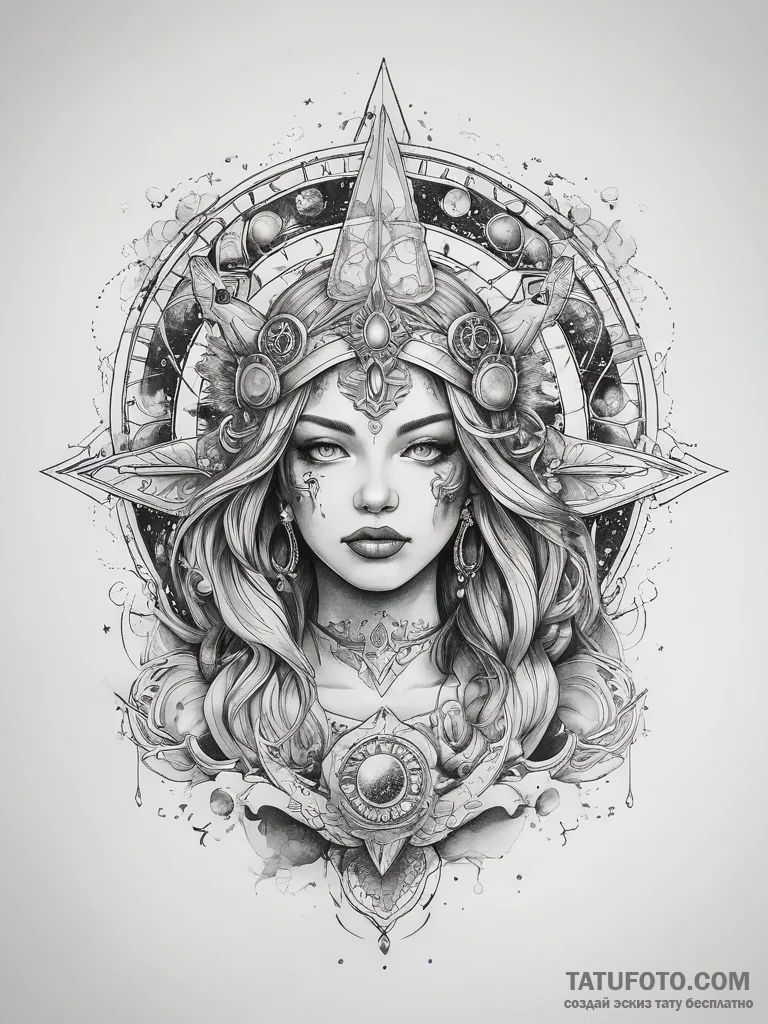 Tattoo sketch cosmic myth - эскиз тату (№1757842236_0, 14.09.2025 09:30) — Tatufoto.com