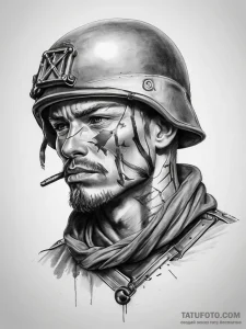 Tattoo sketch soldier with a knot - эскиз тату (№1757844173_0, 14.09.2025 10:02) — Tatufoto.com