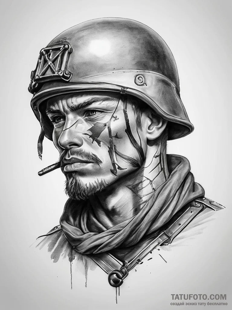 Tattoo sketch soldier with a knot - эскиз тату (№1757844173_0, 14.09.2025 10:02) — Tatufoto.com