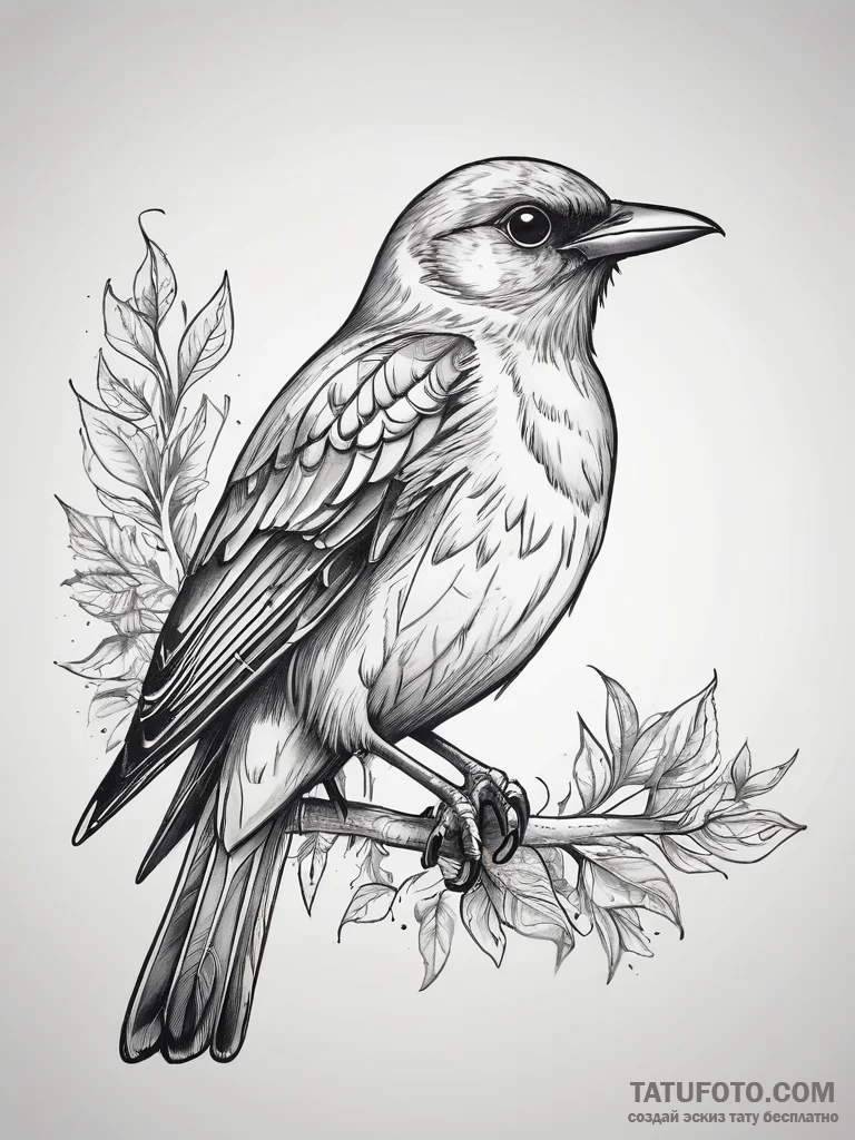 Tattoo sketch blackbird, ink illustration for... - эскиз тату (№1757845759_0, 14.09.2025 10:29) — Tatufoto.com
