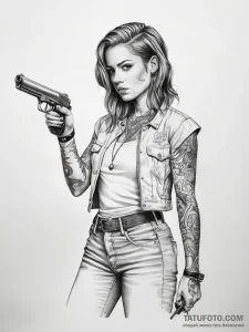 Tattoo sketch ma barker with a gun - эскиз тату (№1757847692_0, 14.09.2025 11:01) — Tatufoto.com