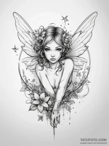 Tattoo sketch fairy with a wand, artistic tat... - эскиз тату (№1757848179_0, 14.09.2025 11:09) — Tatufoto.com