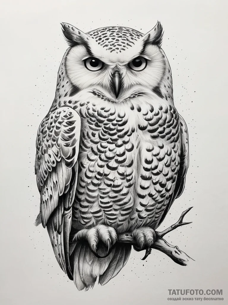 Tattoo sketch snowy owl, concept art for tatt... - эскиз тату (№1757849783_0, 14.09.2025 11:36) — Tatufoto.com