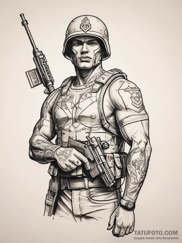 Tattoo sketch soldier with a date, tattoo fla... - эскиз тату (№1757854933_0, 14.09.2025 13:02) — Tatufoto.com