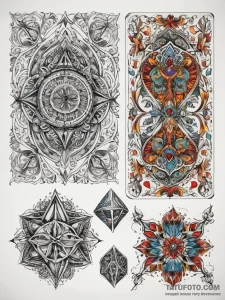 Tattoo sketch cards and dice, ink illustratio... - эскиз тату (№1757856693_0, 14.09.2025 13:31) — Tatufoto.com