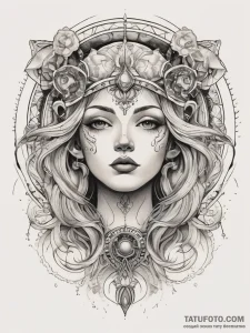 Tattoo sketch cosmic spirit, ink illustration... - эскиз тату (№1757856894_0, 14.09.2025 13:34) — Tatufoto.com