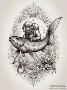 Tattoo sketch scuba diving a fish, tattoo dra... - эскиз тату (№1757857676_0, 14.09.2025 13:47) — Tatufoto.com
