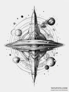 Tattoo sketch cosmic plane - эскиз тату (№1757858646_0, 14.09.2025 14:04) — Tatufoto.com