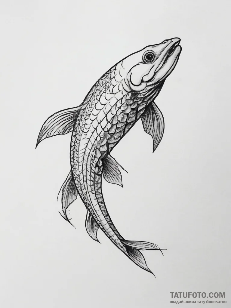 Tattoo sketch lungfish, tattoo line art, on a... - эскиз тату (№1757861597_0, 14.09.2025 14:53) — Tatufoto.com