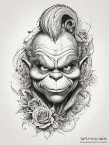 Tattoo sketch the grinch with a hair, tattoo... - эскиз тату (№1757862783_0, 14.09.2025 15:13) — Tatufoto.com