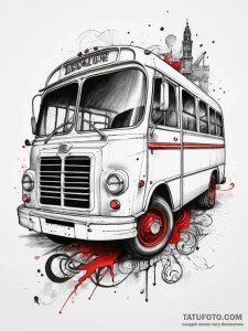 Tattoo sketch bus driver bus wheel and road,... - эскиз тату (№1757865001_0, 14.09.2025 15:50) — Tatufoto.com