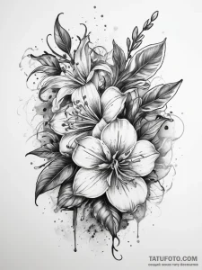 Tattoo sketch honeysuckle, ink illustration f... - эскиз тату (№1757865195_0, 14.09.2025 15:53) — Tatufoto.com