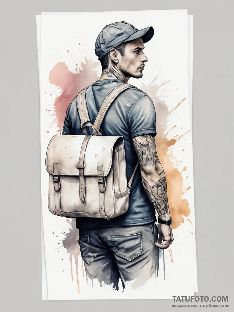 Tattoo sketch mail carrier a person with a ma... - эскиз тату (№1757867153_0, 14.09.2025 16:25) — Tatufoto.com