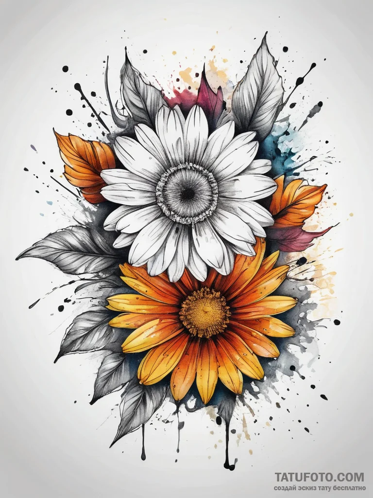 Tattoo sketch calendula, ink illustration for... - эскиз тату (№1757867346_0, 14.09.2025 16:29) — Tatufoto.com