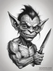 Tattoo sketch goblin with a knife, concept ar... - эскиз тату (№1757868991_0, 14.09.2025 16:56) — Tatufoto.com