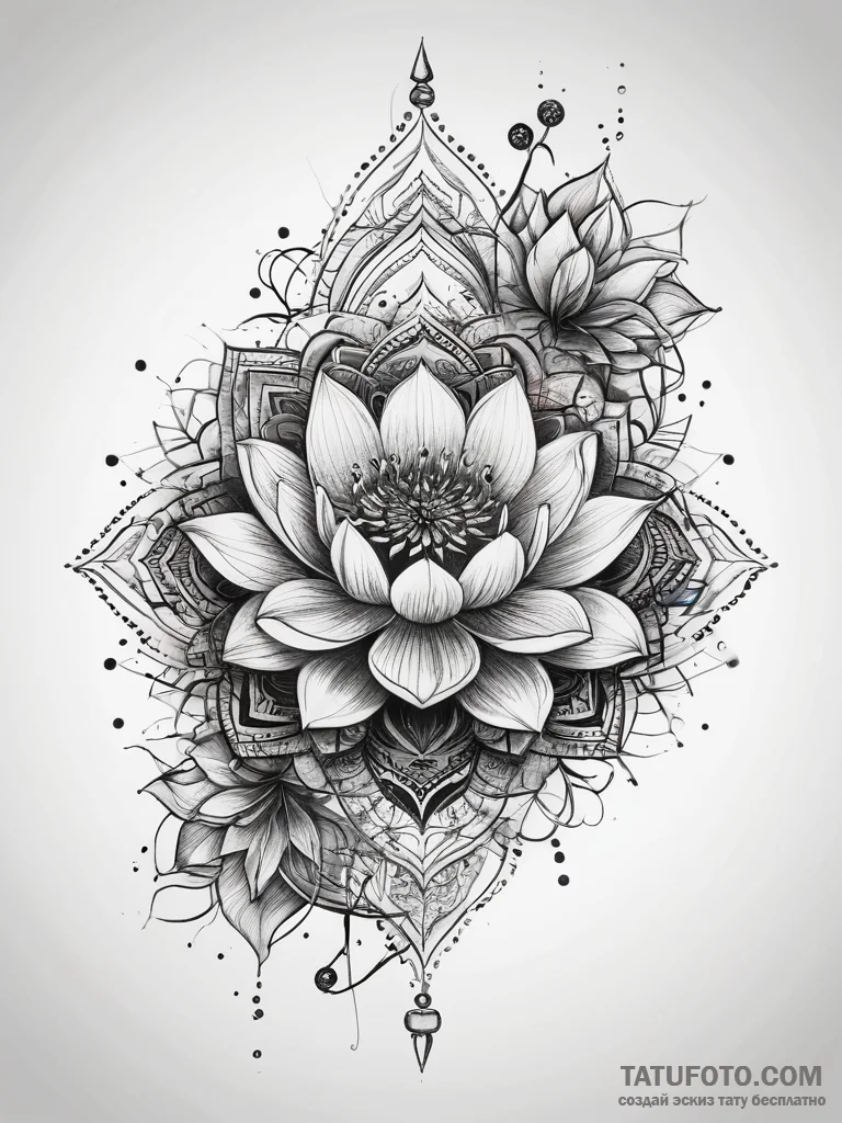 Tattoo sketch lotus flower with a mandala, in... - эскиз тату (№1757870593_0, 14.09.2025 17:23) — Tatufoto.com