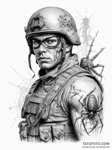 Tattoo sketch soldier with a spider - эскиз тату (№1757871616_0, 14.09.2025 17:40) — Tatufoto.com