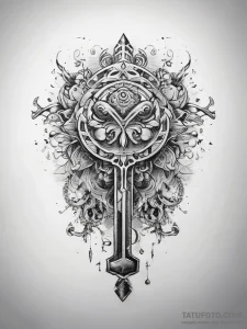 Tattoo sketch key with a quote, ink illustrat... - эскиз тату (№1757873746_0, 14.09.2025 18:15) — Tatufoto.com