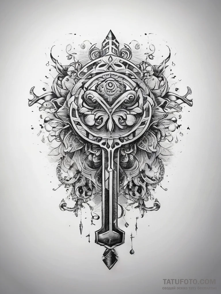 Tattoo sketch key with a quote, ink illustrat... - эскиз тату (№1757873746_0, 14.09.2025 18:15) — Tatufoto.com