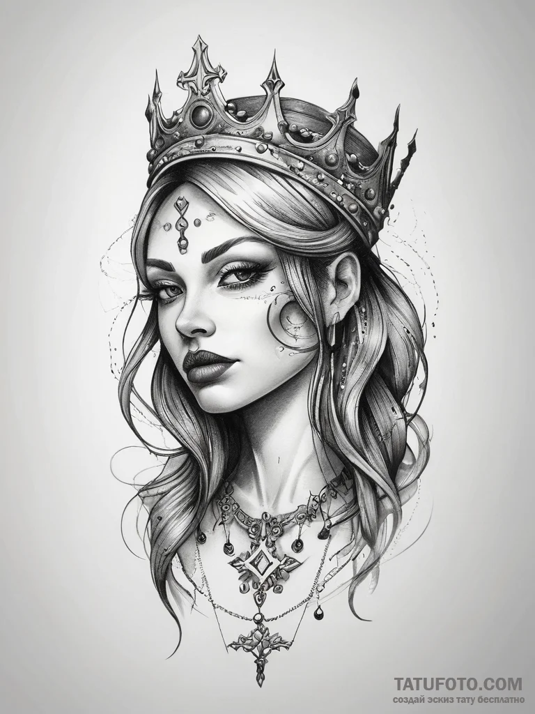 Tattoo sketch queen tattoo, concept art for t... - эскиз тату (№1757878208_0, 14.09.2025 19:30) — Tatufoto.com