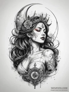 Tattoo sketch goddess of moon, tattoo sketch... - эскиз тату (№1757879754_0, 14.09.2025 19:55) — Tatufoto.com