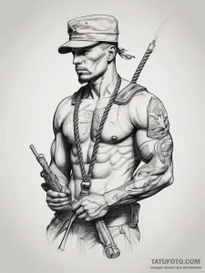 Tattoo sketch soldier with a rope, ink illust... - эскиз тату (№1757880345_0, 14.09.2025 20:05) — Tatufoto.com