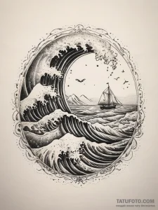 Tattoo sketch graceful waves, tattoo line art... - эскиз тату (№1757880733_0, 14.09.2025 20:12) — Tatufoto.com