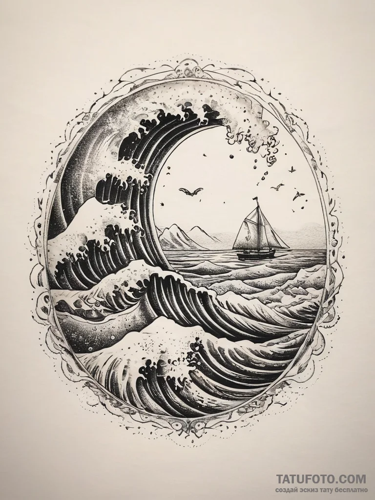 Tattoo sketch graceful waves, tattoo line art... - эскиз тату (№1757880733_0, 14.09.2025 20:12) — Tatufoto.com