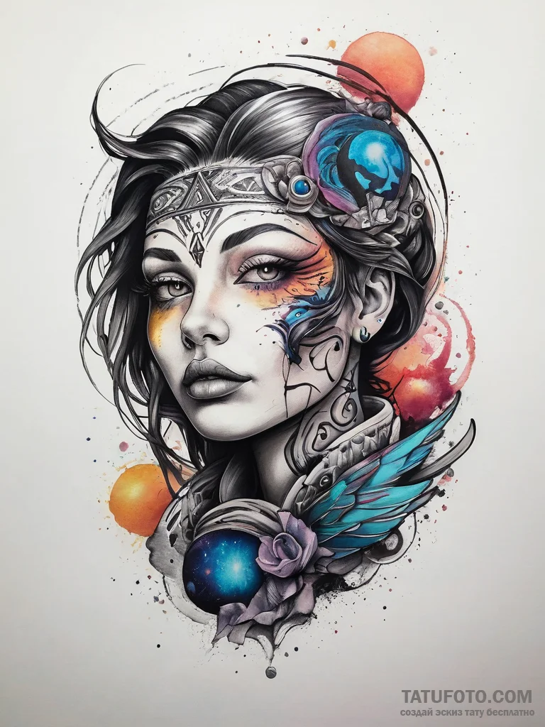 Tattoo sketch cosmic soul, artistic tattoo sk... - эскиз тату (№1757882485_0, 14.09.2025 20:41) — Tatufoto.com