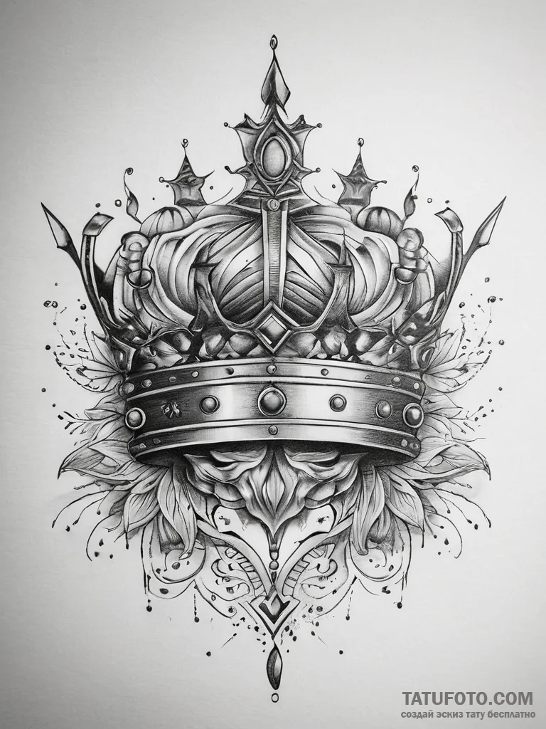 Tattoo sketch узор в виде черепа с короной, t... - эскиз тату (№1757883483_0, 14.09.2025 20:58) — Tatufoto.com