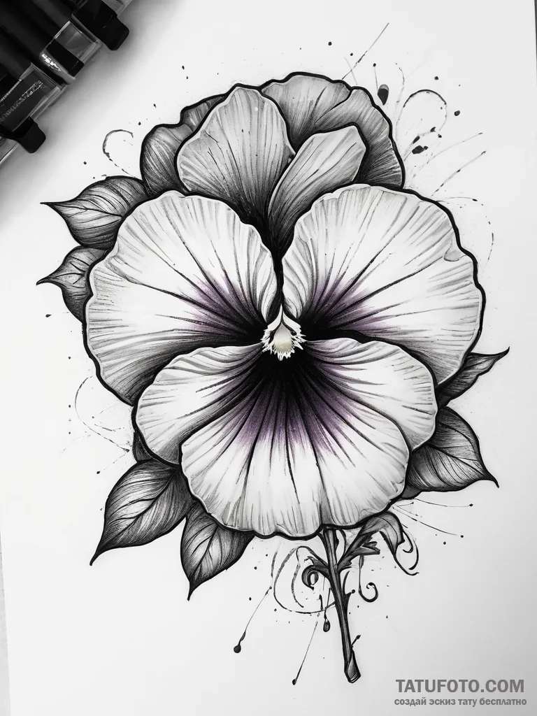 Tattoo sketch pansy flower, ink illustration... - эскиз тату (№1757890258_0, 14.09.2025 22:50) — Tatufoto.com