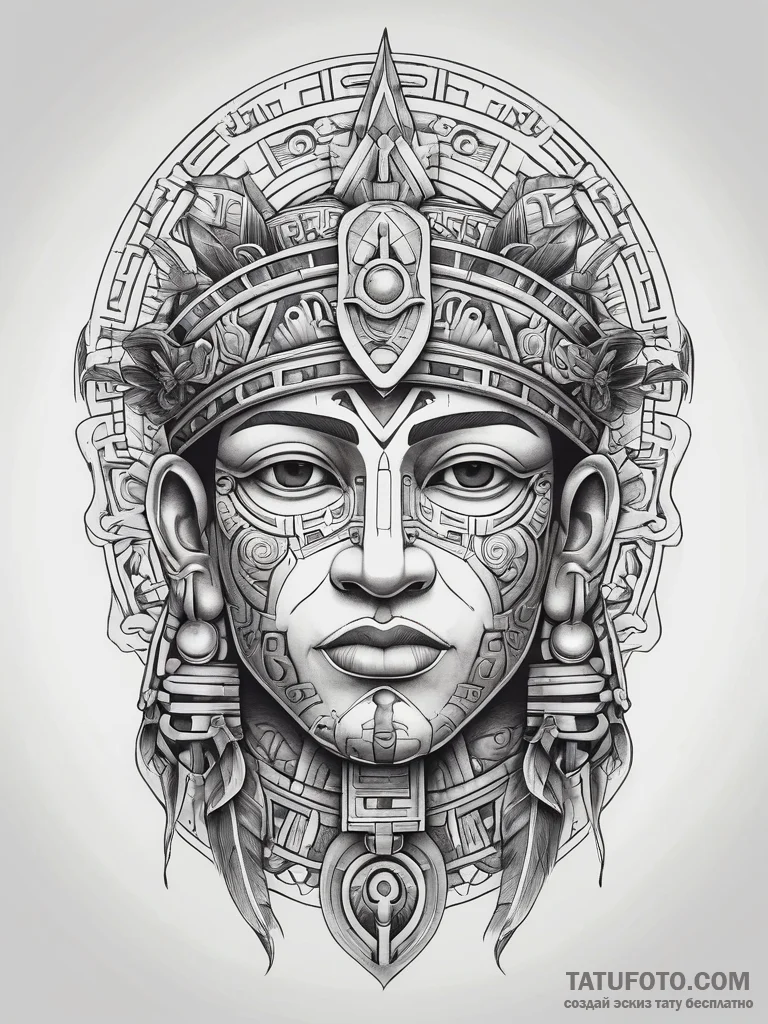 Tattoo sketch inca stonework with a god, tatt... - эскиз тату (№1757940081_0, 15.09.2025 12:41) — Tatufoto.com