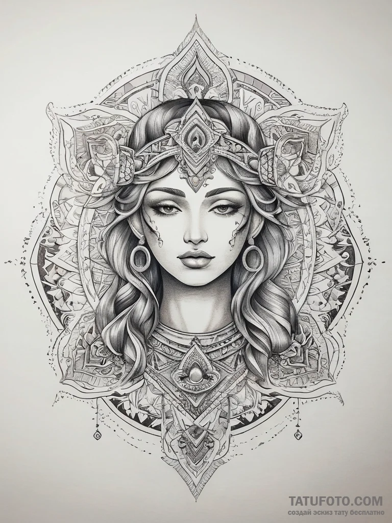 Tattoo sketch lada, the goddess of love, with... - эскиз тату (№1757940471_0, 15.09.2025 12:47) — Tatufoto.com