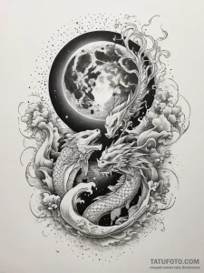 Tattoo sketch romantic full moon with a coupl... - эскиз тату (№1757942603_0, 15.09.2025 13:23) — Tatufoto.com