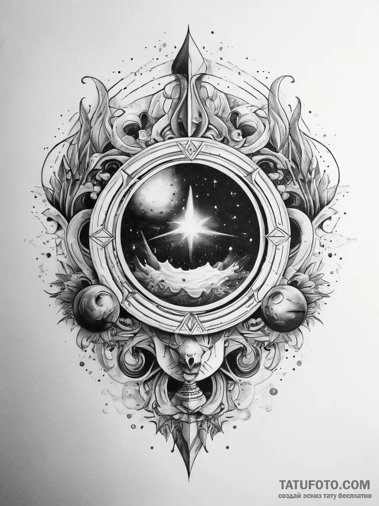 Tattoo sketch cosmic origin - эскиз тату (№1757943578_0, 15.09.2025 13:39) — Tatufoto.com