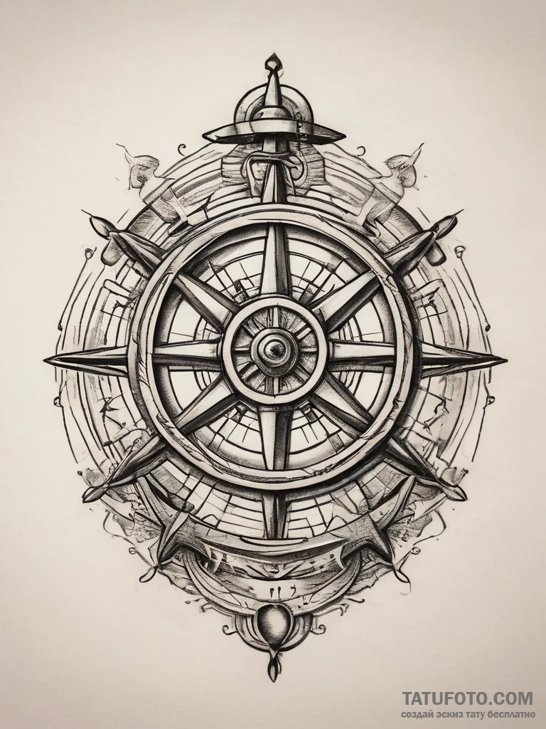 Tattoo sketch ship's wheel tattoo, tattoo fla... - эскиз тату (№1757944161_0, 15.09.2025 13:49) — Tatufoto.com