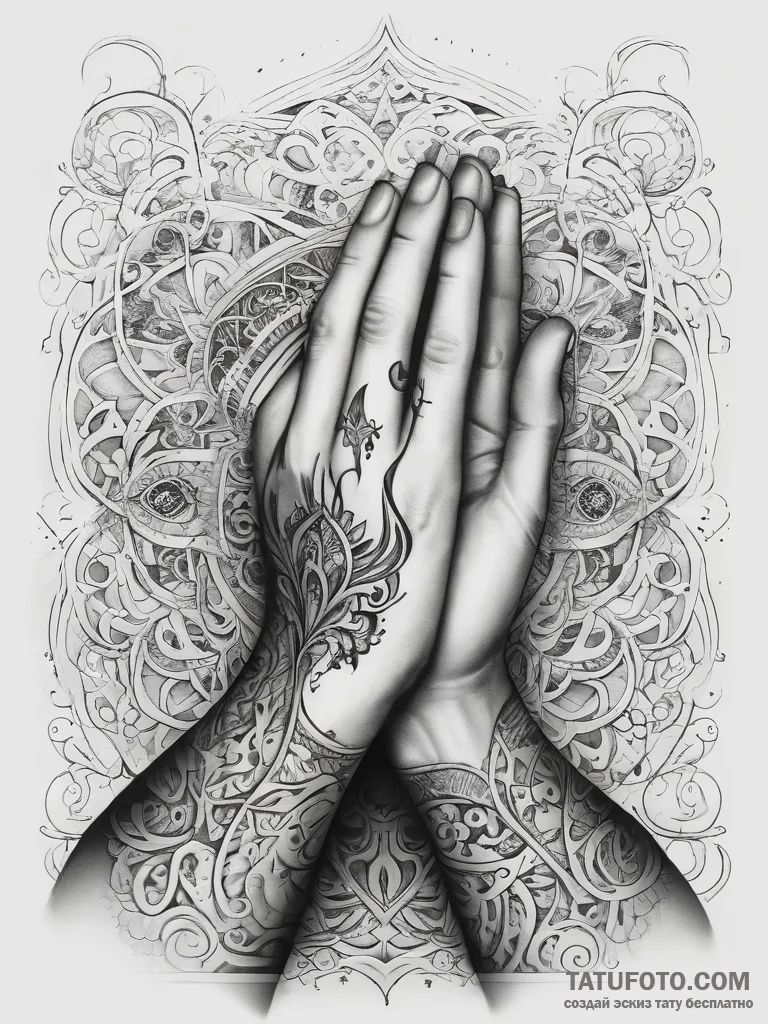 Tattoo sketch hands in prayer, tattoo sketch... - эскиз тату (№1757945527_0, 15.09.2025 14:12) — Tatufoto.com