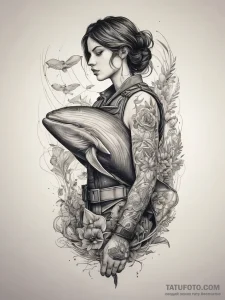 Tattoo sketch soldier with a whale, tattoo li... - эскиз тату (№1757948635_0, 15.09.2025 15:03) — Tatufoto.com