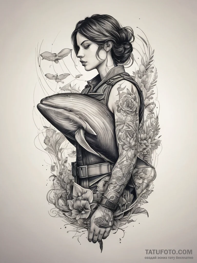 Tattoo sketch soldier with a whale, tattoo li... - эскиз тату (№1757948635_0, 15.09.2025 15:03) — Tatufoto.com
