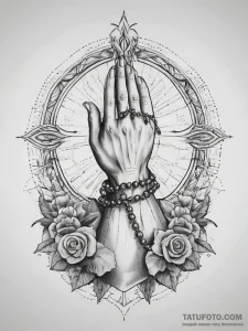 Tattoo sketch praying hands and rosary, artis... - эскиз тату (№1757949411_0, 15.09.2025 15:16) — Tatufoto.com