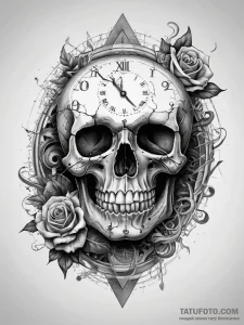 Tattoo sketch skull with a broken clock, conc... - эскиз тату (№1757953500_0, 15.09.2025 16:25) — Tatufoto.com