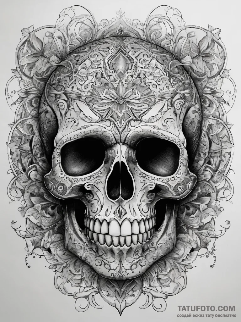 Tattoo sketch skull, ink illustration for tat... - эскиз тату (№1757955660_0, 15.09.2025 17:01) — Tatufoto.com