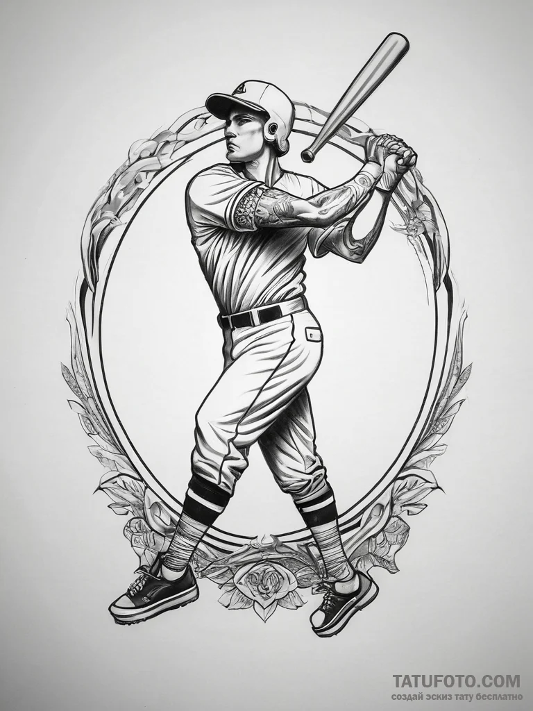 Tattoo sketch baseball player silhouette, con... - эскиз тату (№1757956048_0, 15.09.2025 17:07) — Tatufoto.com