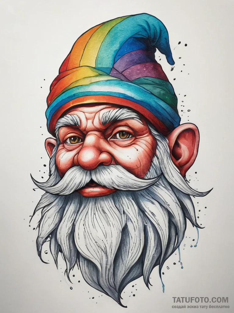 Tattoo sketch gnome, tattoo line art, soft wh... - эскиз тату (№1757960583_0, 15.09.2025 18:23) — Tatufoto.com