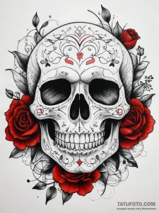 Tattoo sketch узор в виде черепа с цветами, a... - эскиз тату (№1757960985_0, 15.09.2025 18:29) — Tatufoto.com