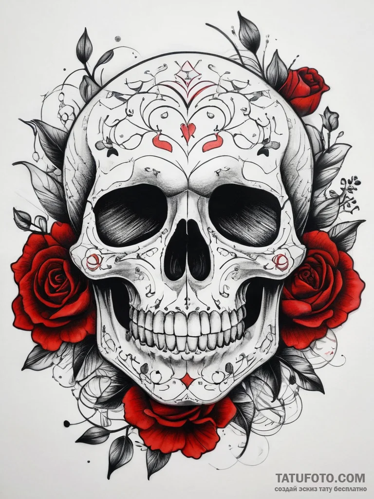 Tattoo sketch узор в виде черепа с цветами, a... - эскиз тату (№1757960985_0, 15.09.2025 18:29) — Tatufoto.com