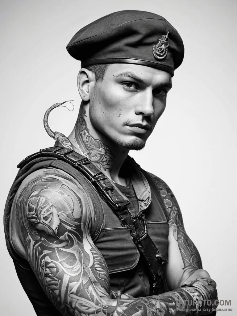 Tattoo sketch soldier with a snake - эскиз тату (№1757961575_0, 15.09.2025 18:39) — Tatufoto.com